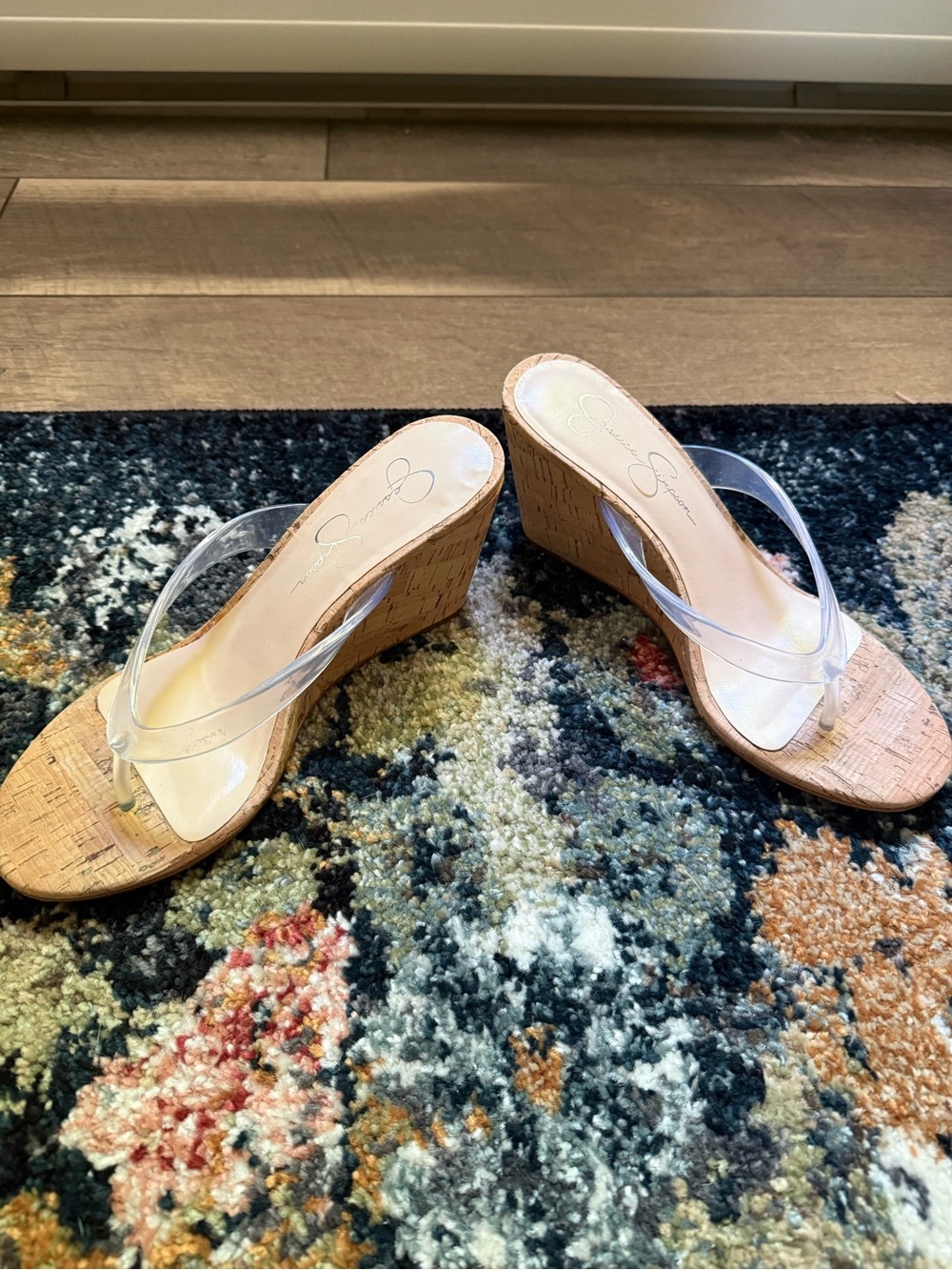 Jessica Simpson Clear PVC Cork Wedge Sandals